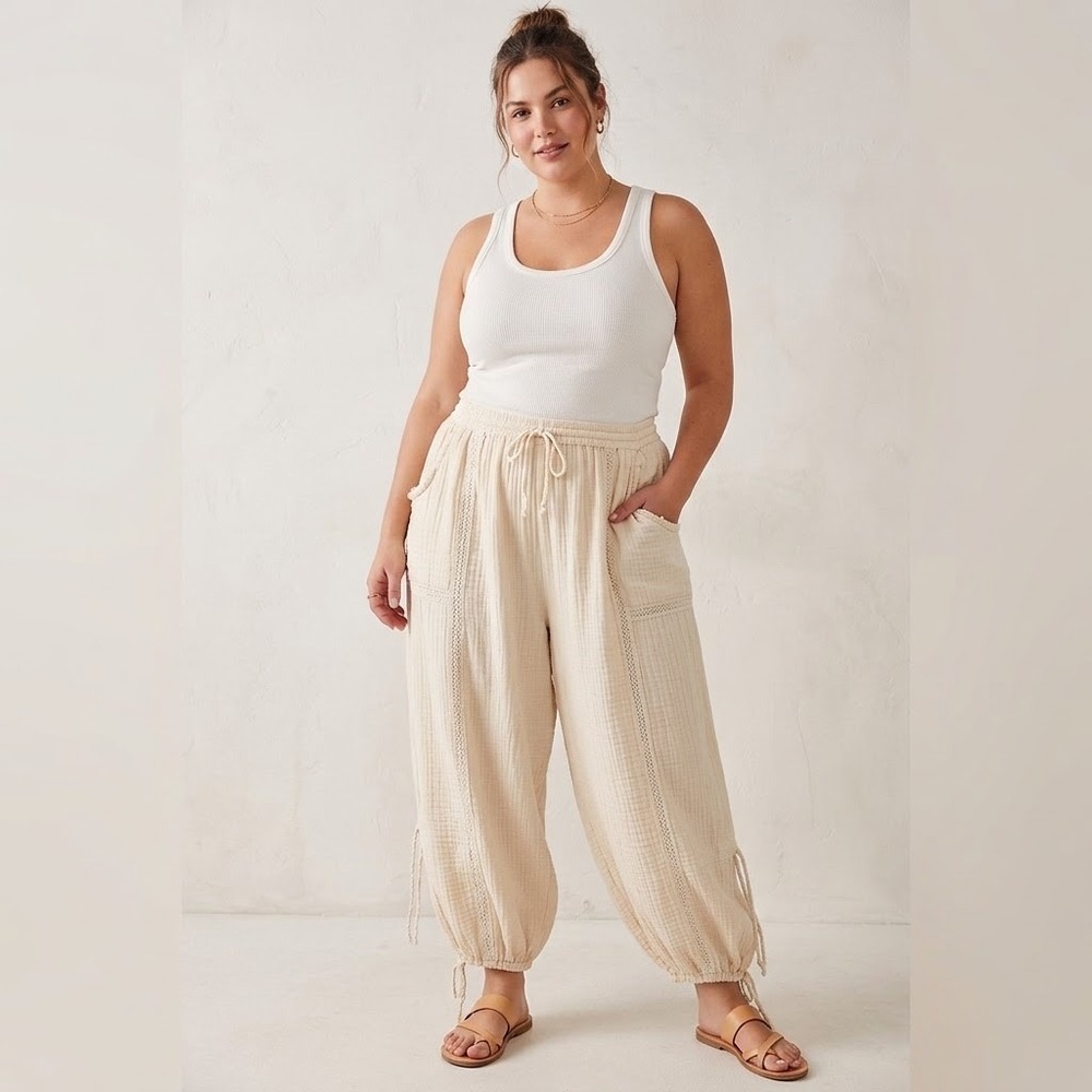 Out From Under 100% Cotton Gauze Harem Pants Womens Large Cream Boho Loungewear